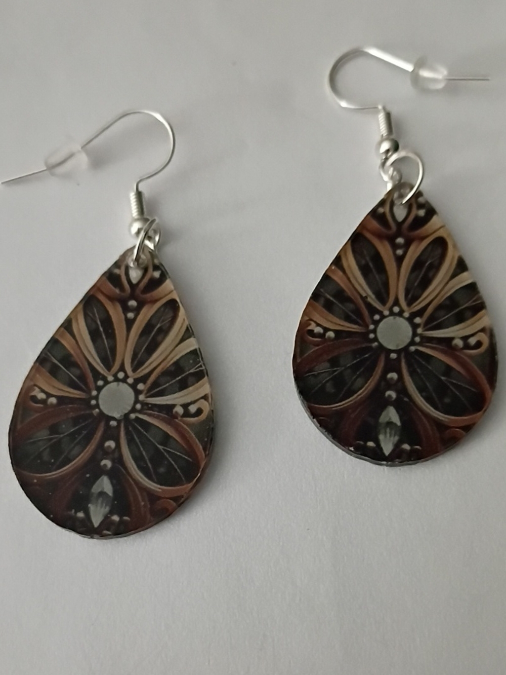 Teardrop Floral Pattern Earrings in Brown - Elegant Women’s Jewelry